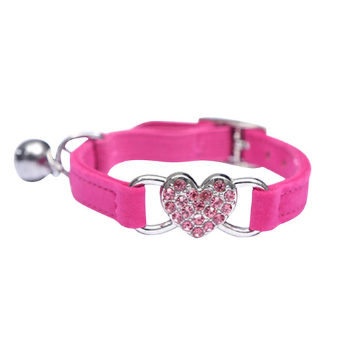 Heart Charm and Bell Cat Collar Safety Elastic Adjustable with Soft