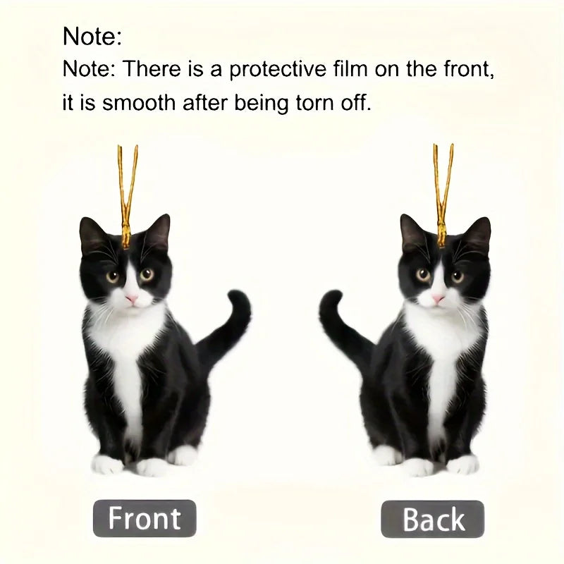 2D Acrylic Plush Black and White Cat Small Decorative Pendant for Car