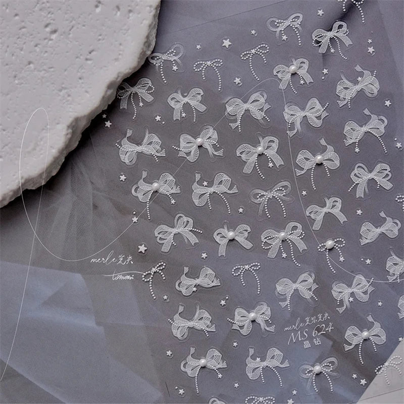 1Sheet Luxury Crystal diamond Nail Charms Stickers Lace Bow Self