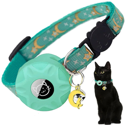 Apple Tag Pet Collar with AirTag Holder & Moon Ornament for Kitten