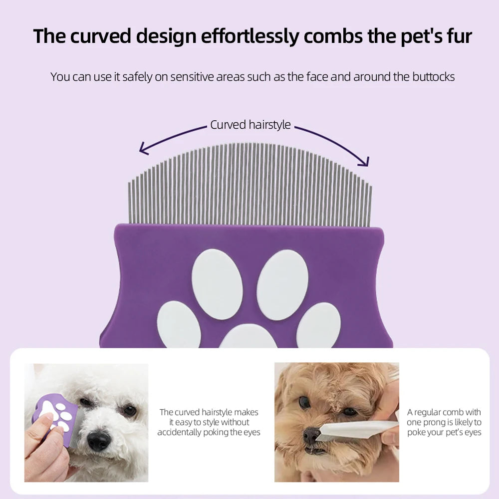 Pet Grooming Comb - Flea Comb for Cats & Dogs, Curved Design for Face