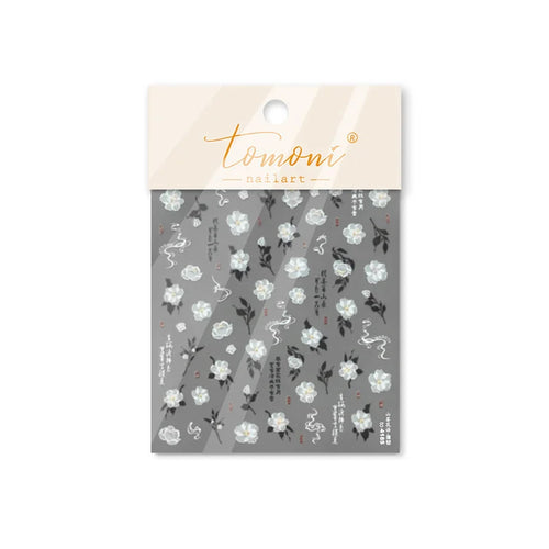1 pc 5D Chinese style camellia nail sticker Vernal Equinox peach