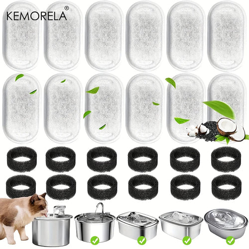 KEMORELA 12/15PCS Cat Water Fountain Activated Carbon Sponge Filters