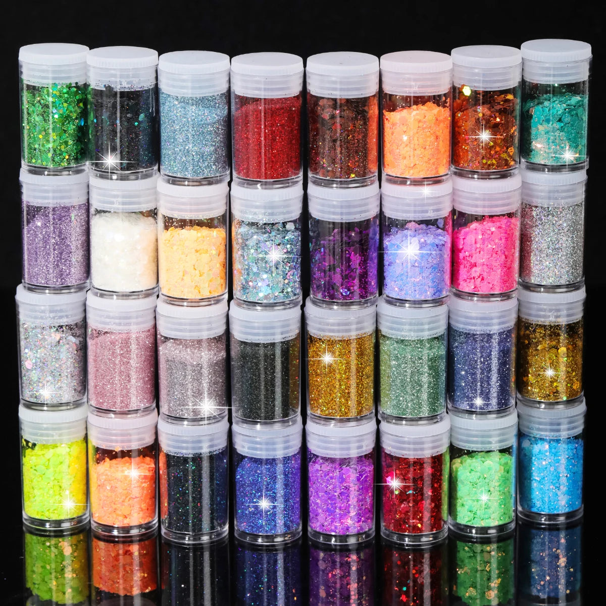 32 Pots Chunky Holographic Glitter,  Reflective Body Glitter for Eyes
