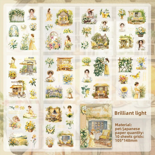 Journamm 10sheets Vintage PET Stickers Washi Paper Stickers DIY
