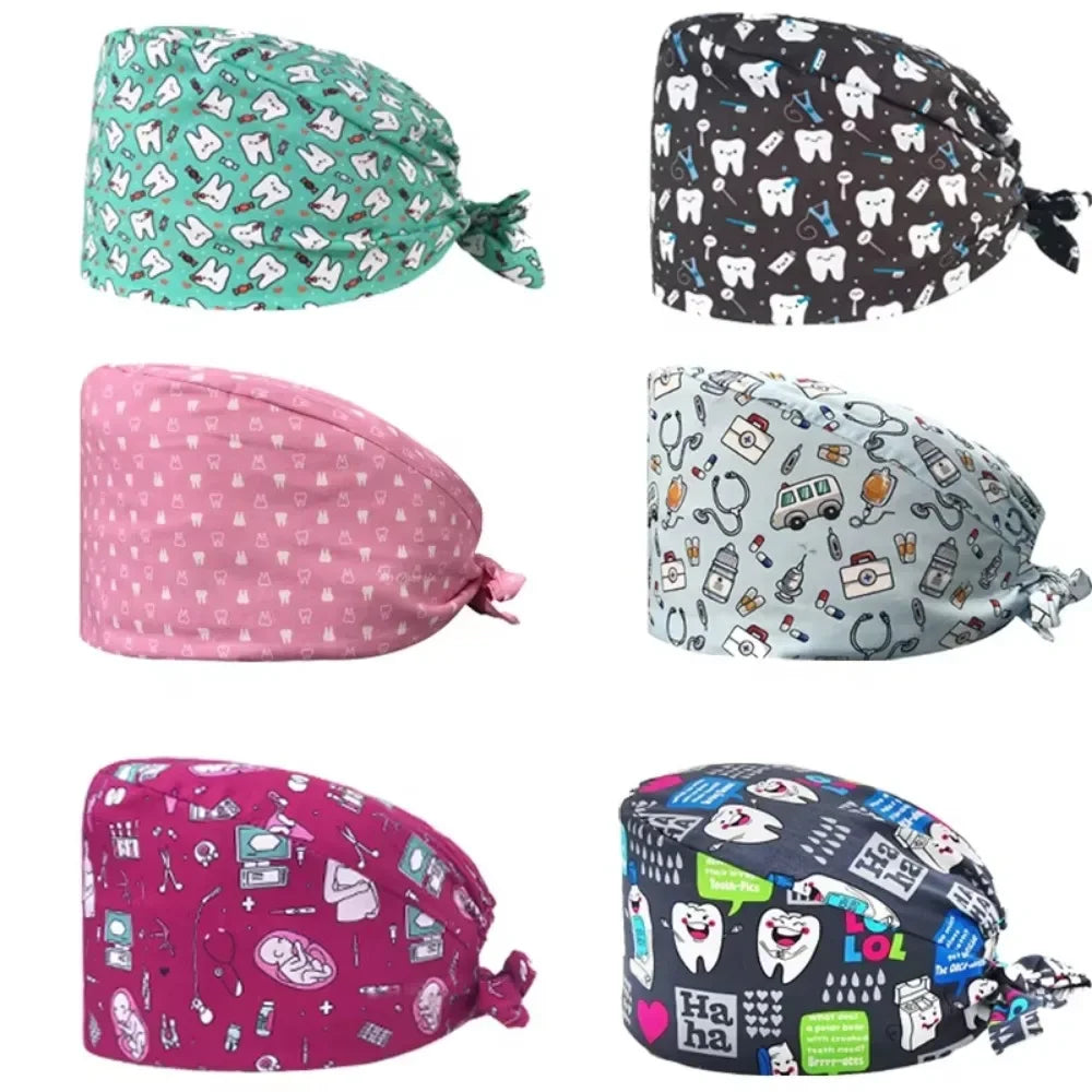 Cartoon Doctor Operating Room Pattern Printed Nursing Head Cap Lab