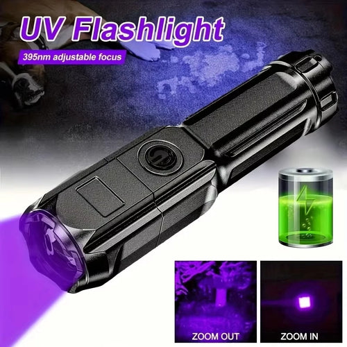 395nm LED UV Flashlight Rechargeable Zoomable Torch Light for Pet