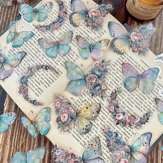 30 PCs Butterfly Flower Themed DIY Decorative Stickers Pack Decorative
