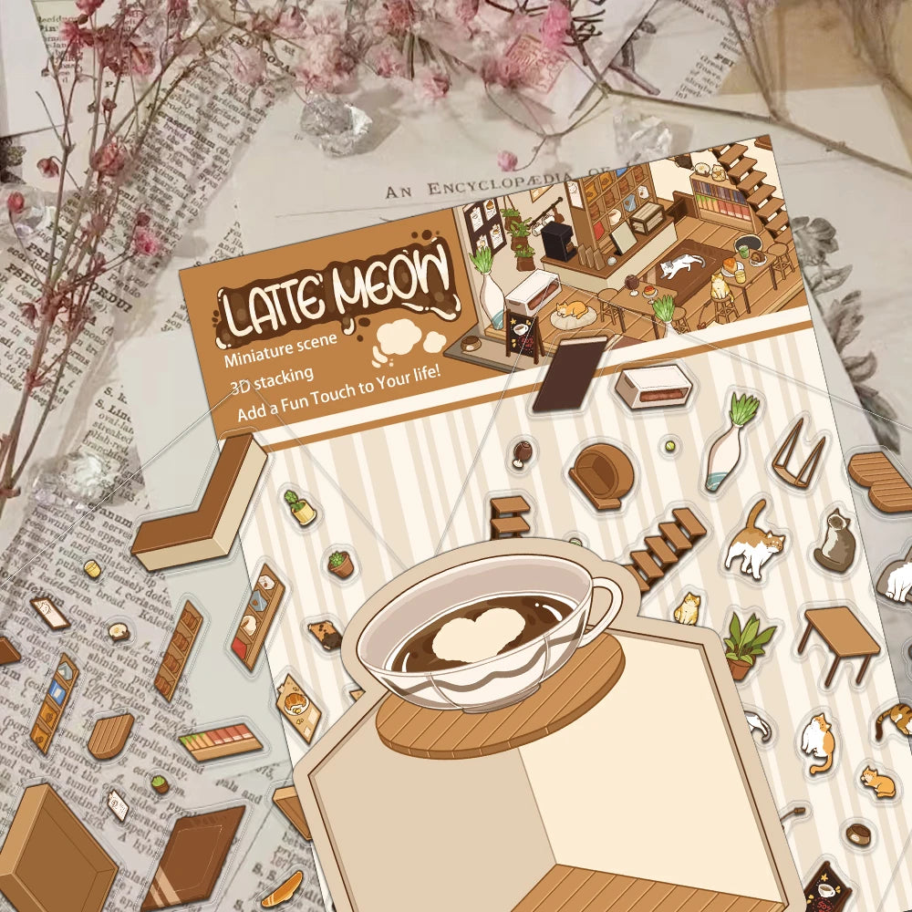 2PCS Creative Hot Shot Shrinking World Latte Meow Island Landscape