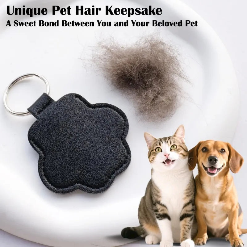 Pet Hair Memorial Keychain PU Leather Keepsake Locket for Cat Dog Fur