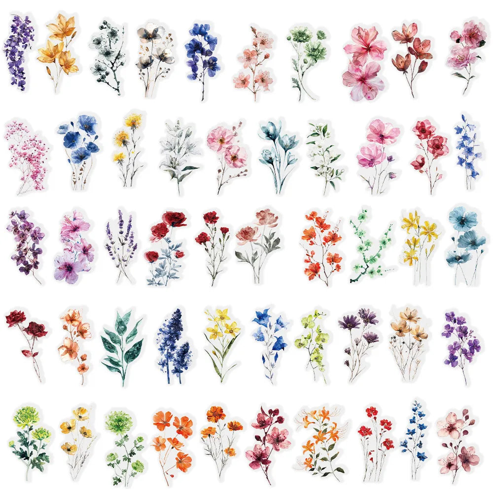 50PCS Ink Flower Sticker Pack Waterproof Transparent PET Brochure