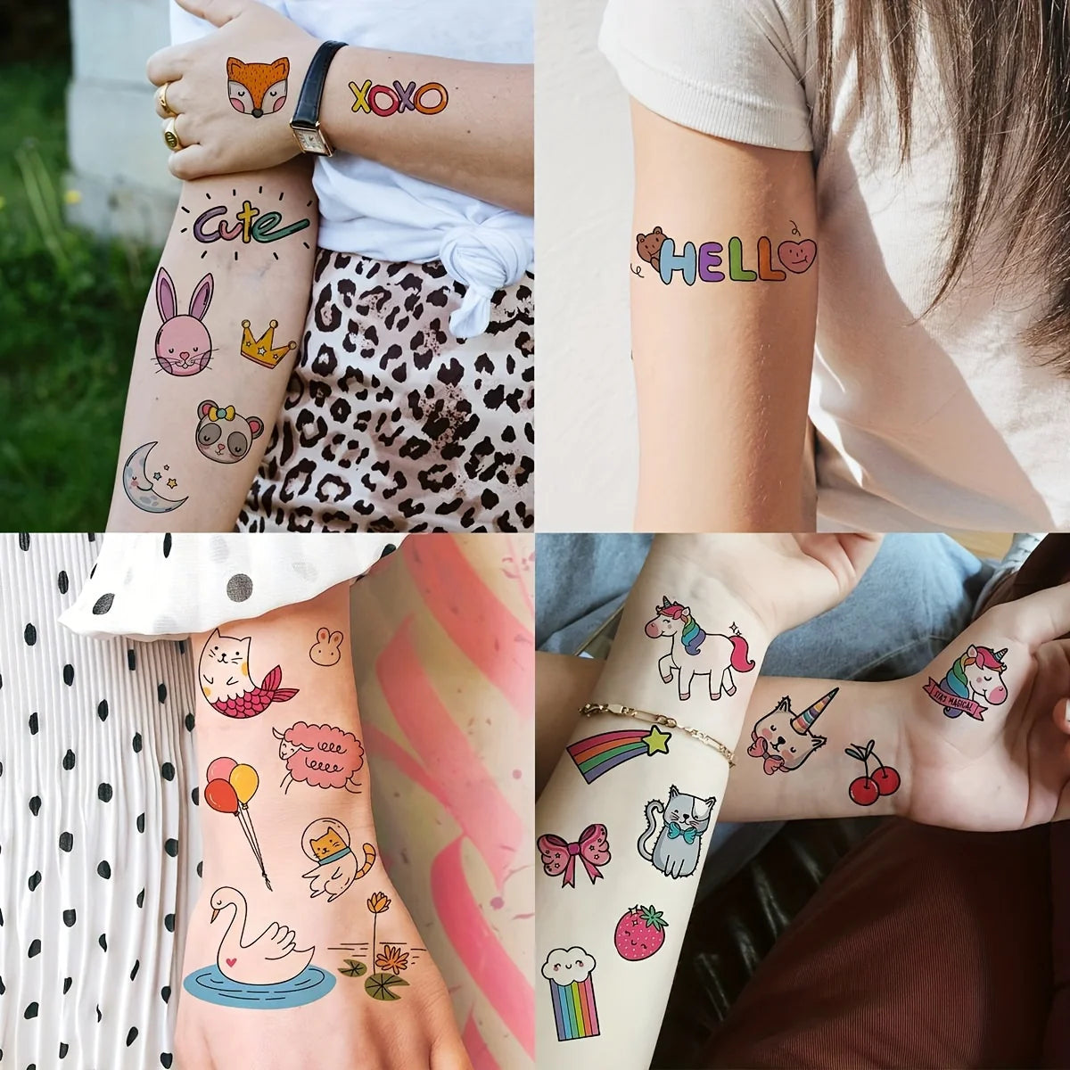 60 Sheets 1000+ Patterns Cute Cartoon Temporary Tattoos Animals Zoo