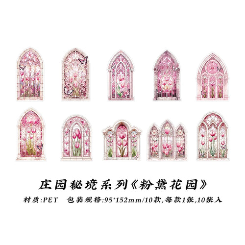 JIANQI 10pcs Flowers Window Sticker PET Materials Collage Junk Journal