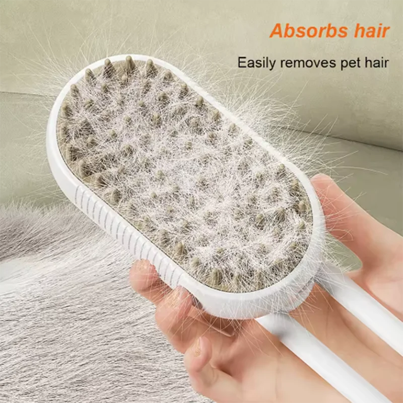 1pc New Cat Dog Pet Spray Massage Brush One Button Steam Spray Folding