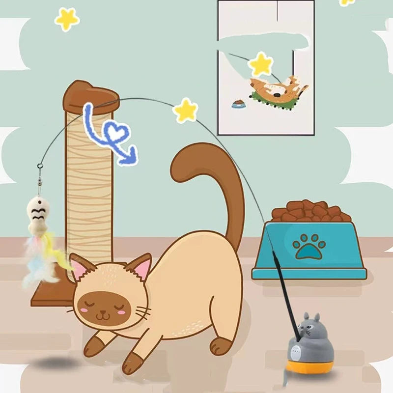 New cat funny cat stick steel wire long pole feather cute cat toy
