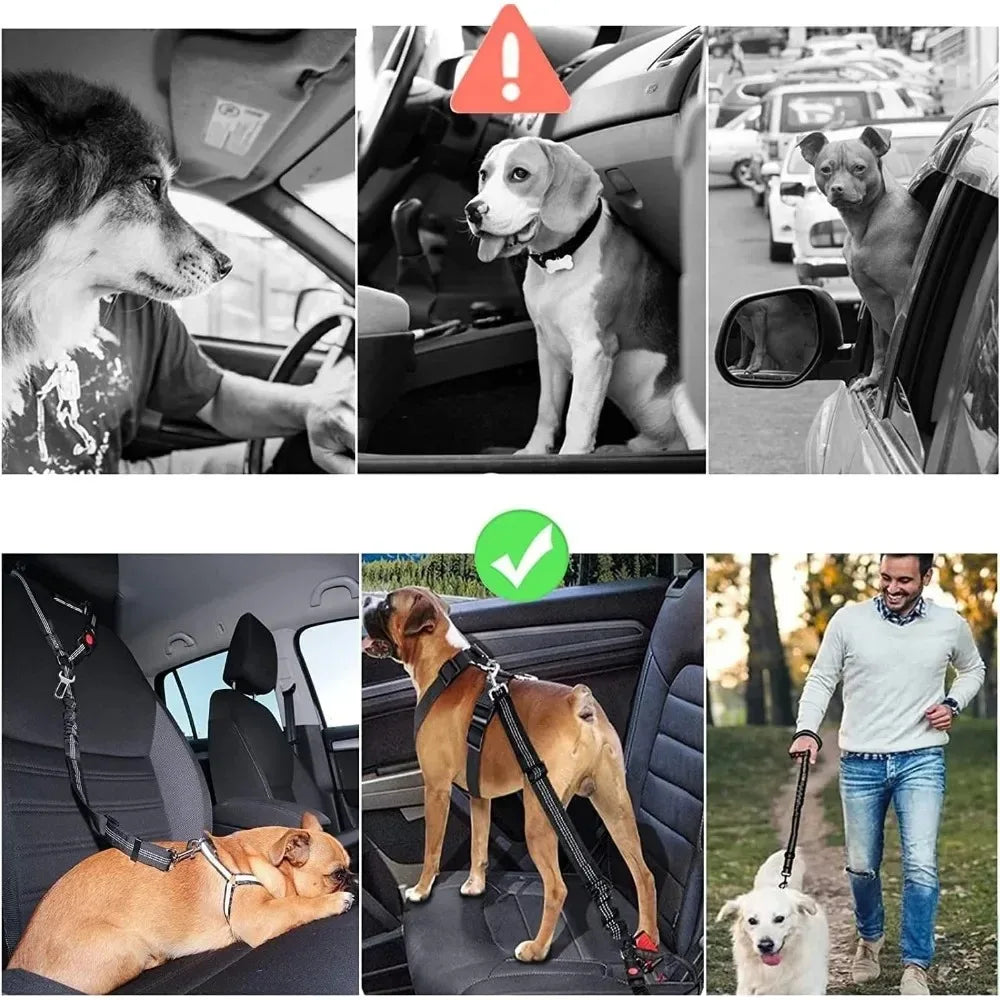 2-in-1 Dog Car Seatbelt Headrest Restraint Adjustable Reflective Pet