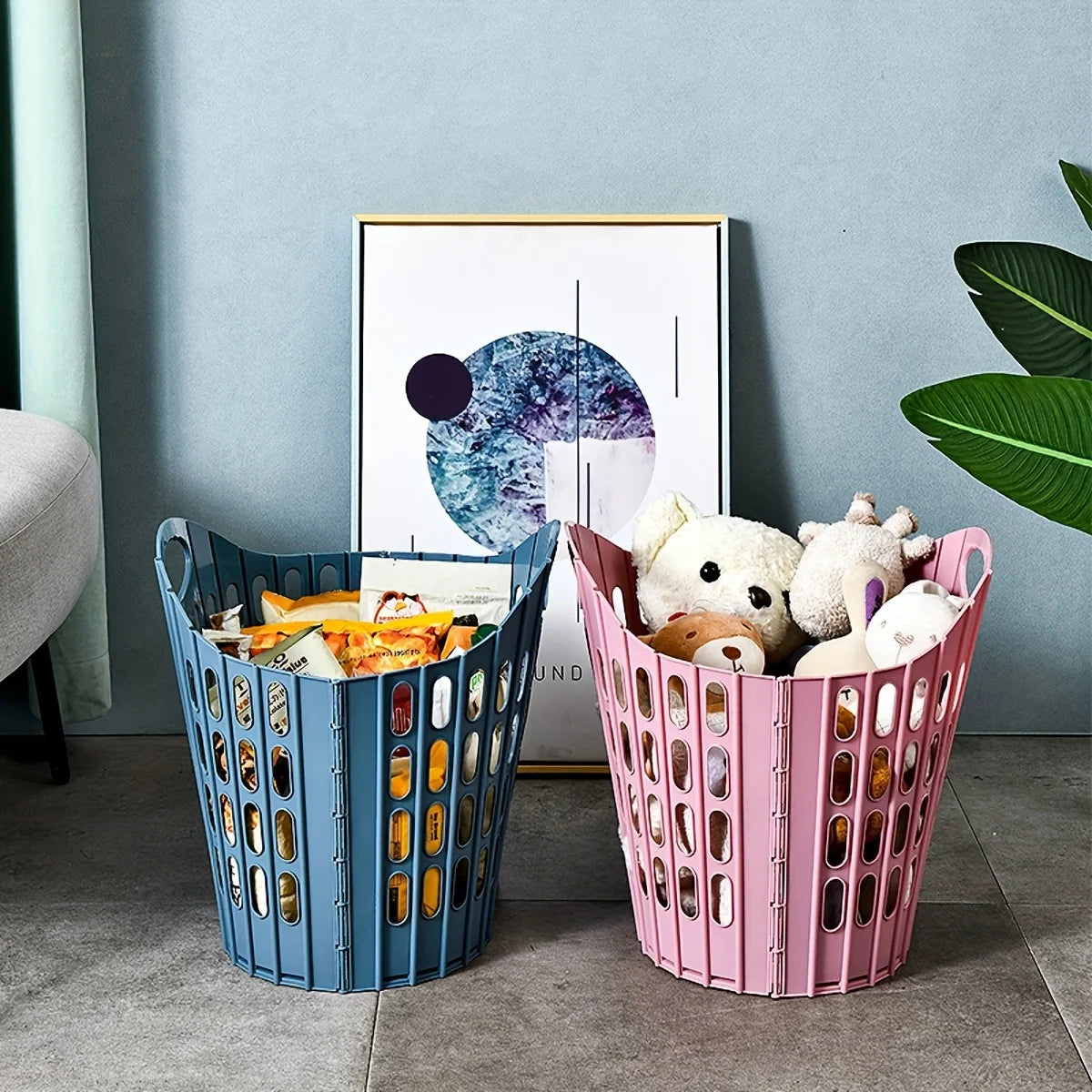 Bohemian style foldable laundry basket with handle - durable plastic