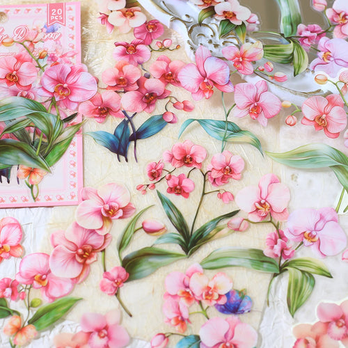 20pcs PET Floral Stickers Hand Account Collage PET Stickers for