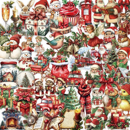 50 Pieces Transparent Cartoon Retro Christmas Sticker Pack -