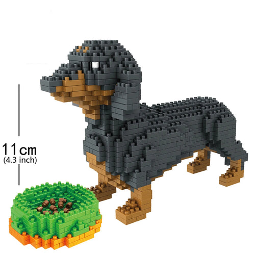 KNEW BUILT Dachshund Dog Model Mini Building Block Toy Set 9 Style for