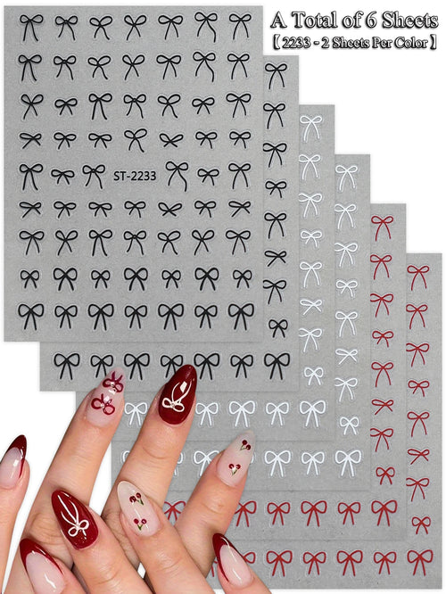 6/12/18/24/30 Sheets Bowknot Nail Stickers Cute Ribbon Design Self