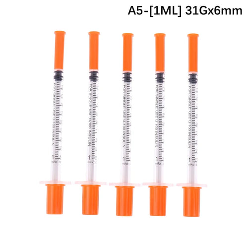 5Pcs 0.3/0.5/1ML Disposable Plastic Veterinary Syringe Orange Cap