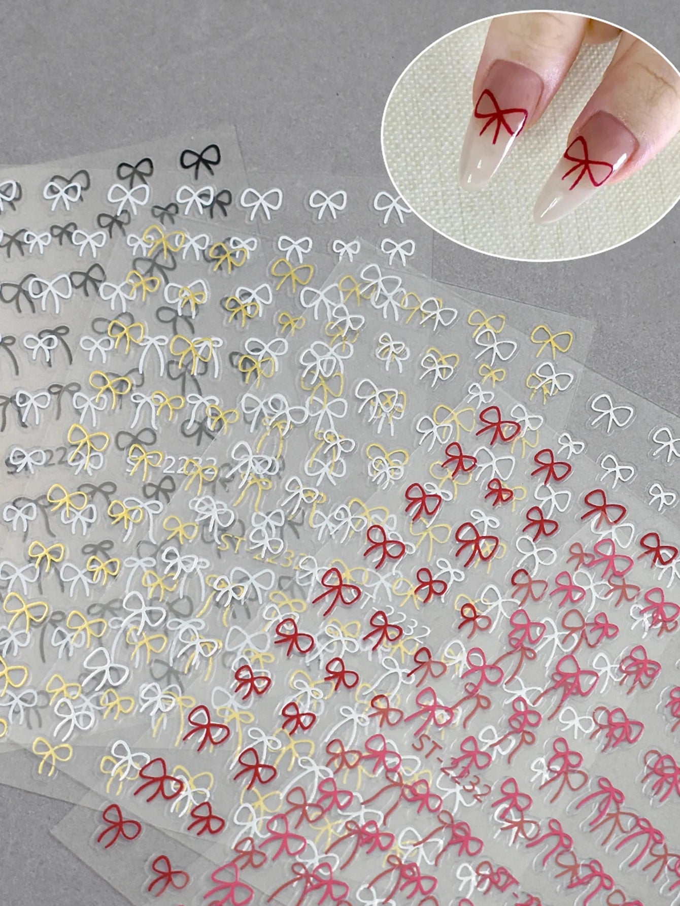 6/12/18/24/30 Sheets Bowknot Nail Stickers Cute Ribbon Design Self