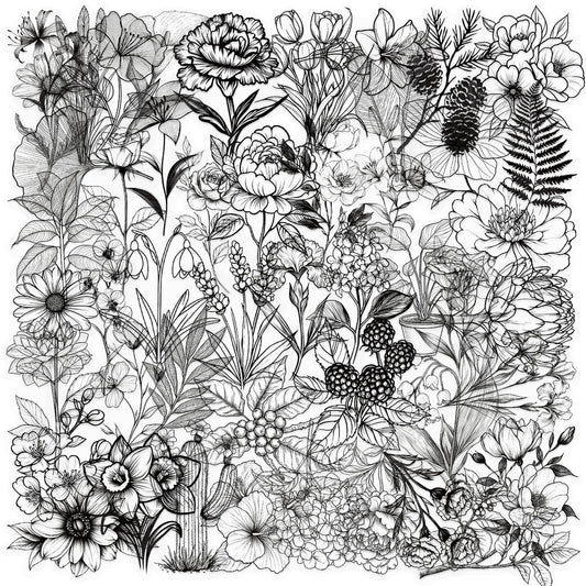 50pcs Black And White Vintage Retro Flower Plant Stickers Decals