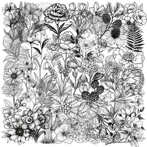 50pcs Black And White Vintage Retro Flower Plant Stickers Decals