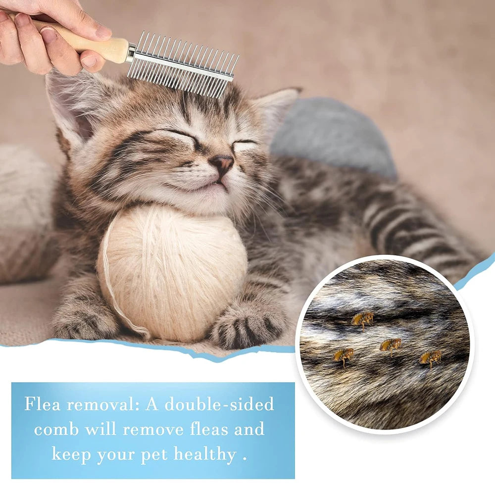 1Pcs Pet Wooden Handle Comb Cats/Dogs Stainless Steel Beauty Comb Pet