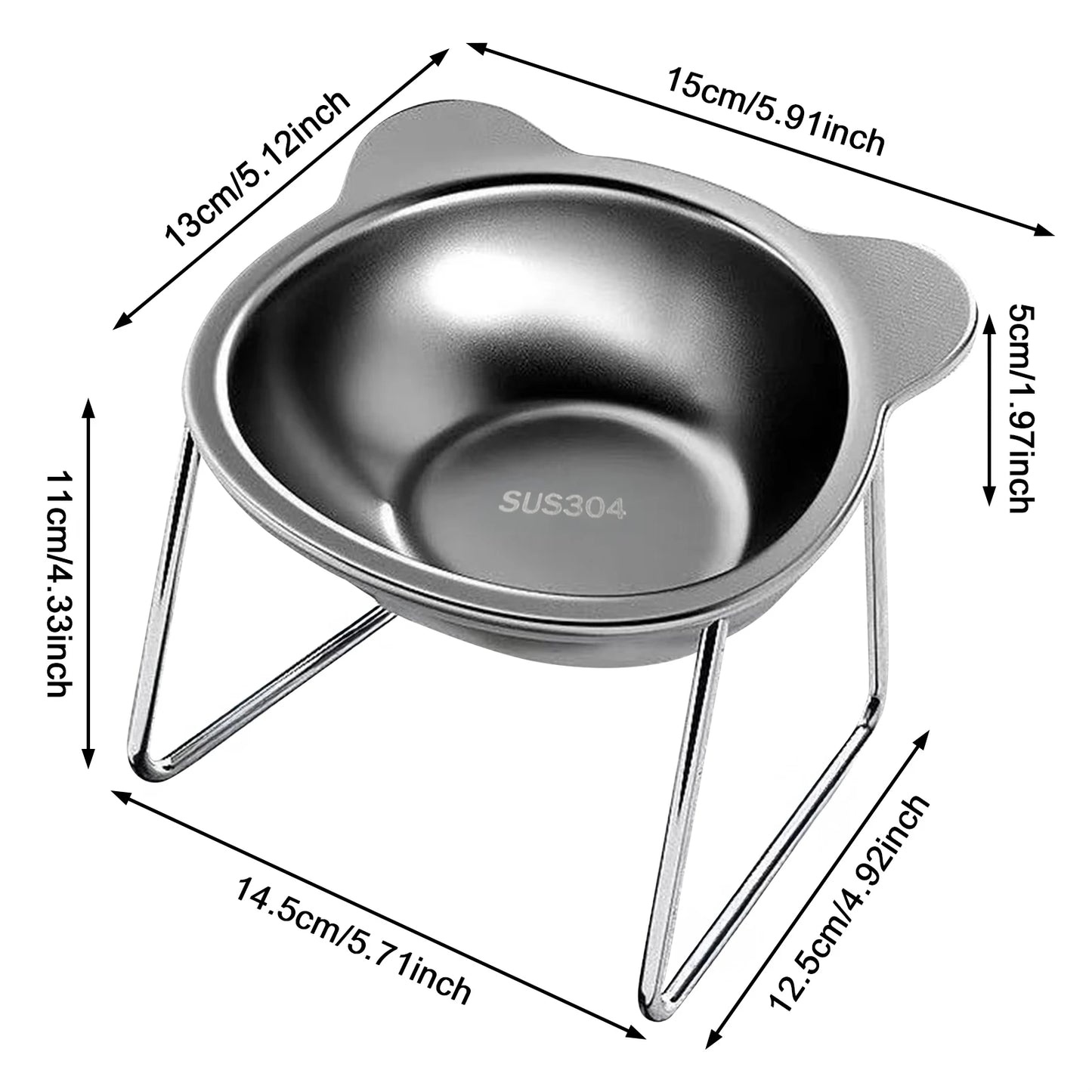 Stainless Steel Pet Bowl Slanted Anti Cervical Spondylosis for Cats