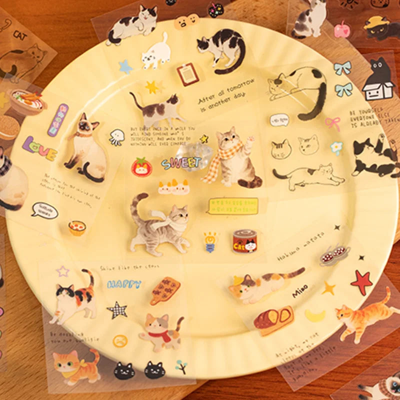 20pcs Corner Cats PET Square Sticker Book for Journal Scrapbooking