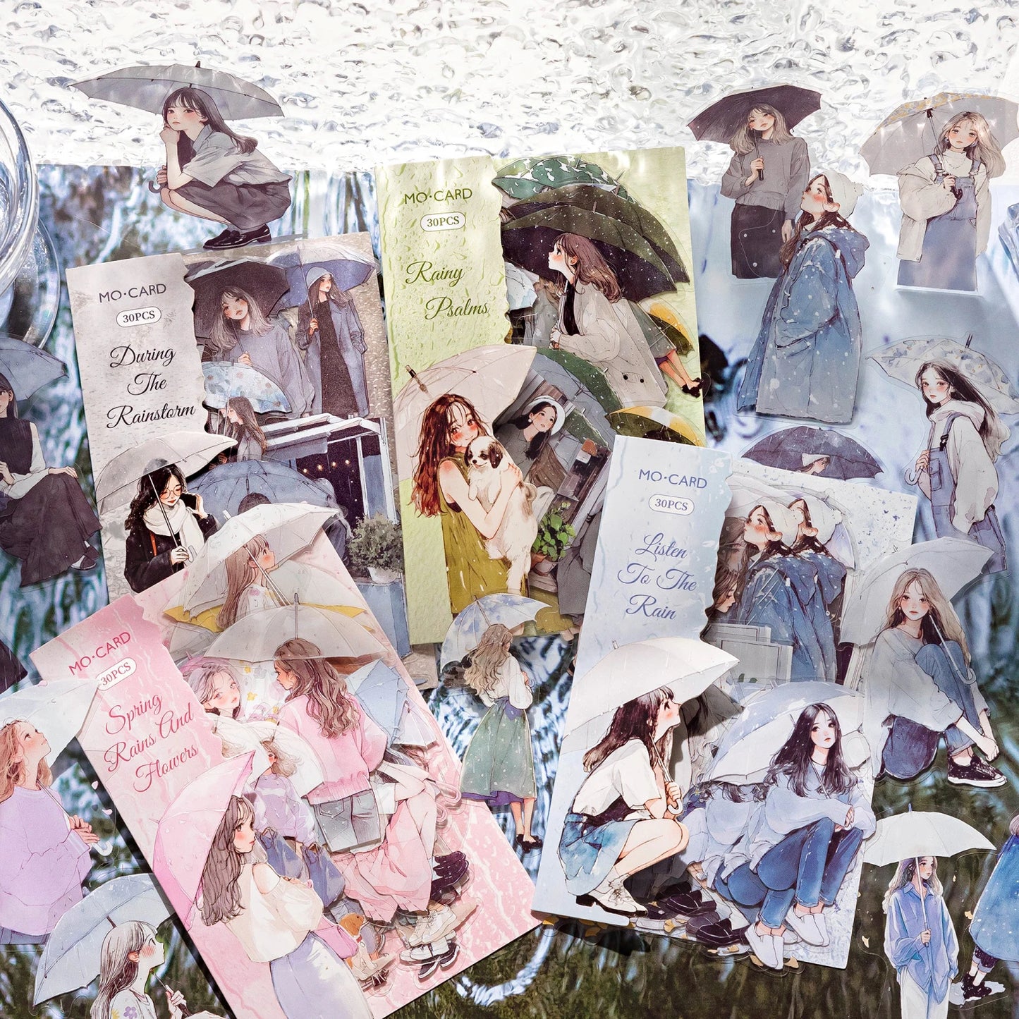 60Pcs/bag Rain Prelude Series PET White Ink Sticker Pack DIY Handbook