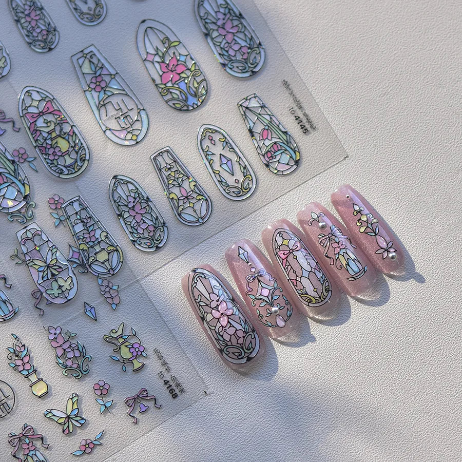 1piece 5D glass fragment nail sticker high quality stained glass