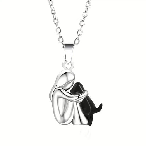Dog Lover Hug Pendant Necklace | Two-Tone Stainless Steel | Pet