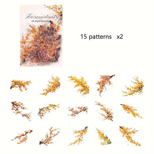 30 Pcs/Pack Vintage plant flowers PET waterproof sticker for DIY