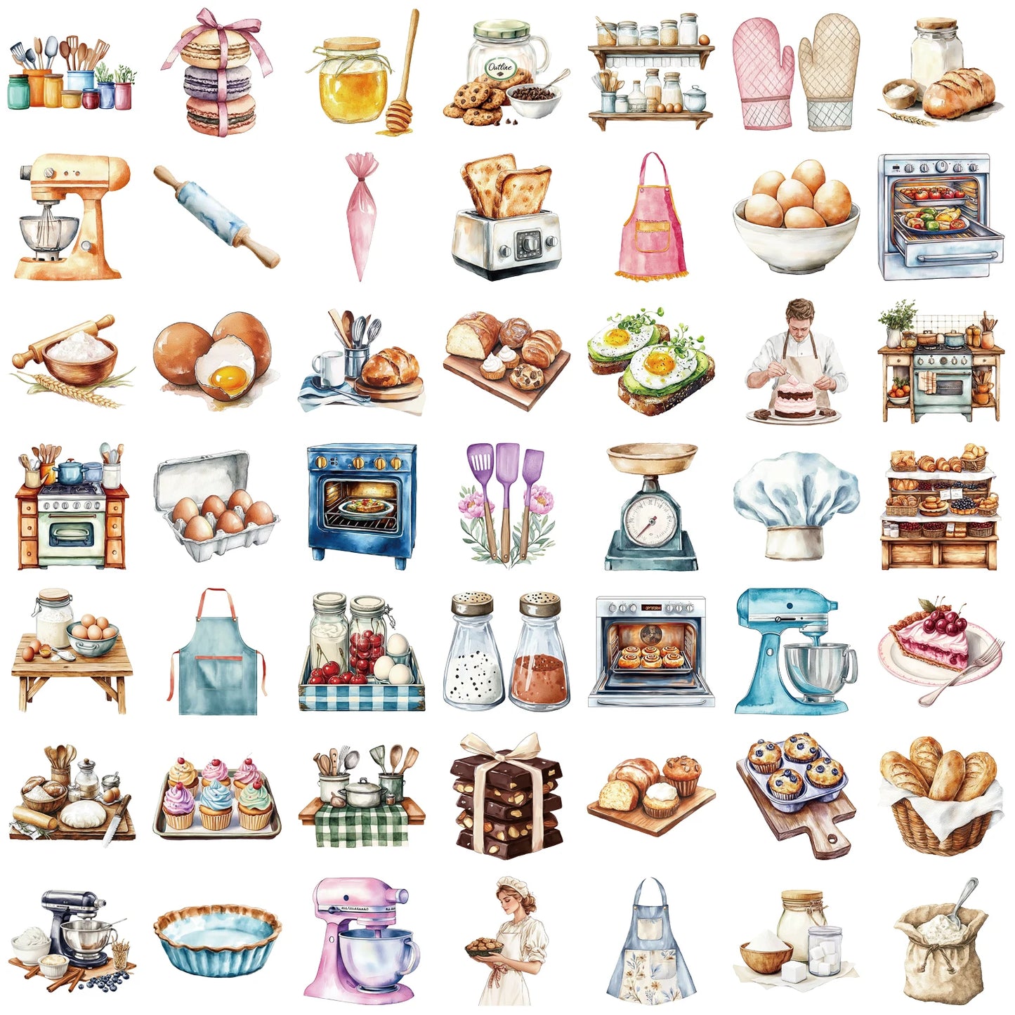50/100PCS Baking Theme PET Material Graffiti Stickers DIY Aesthetic