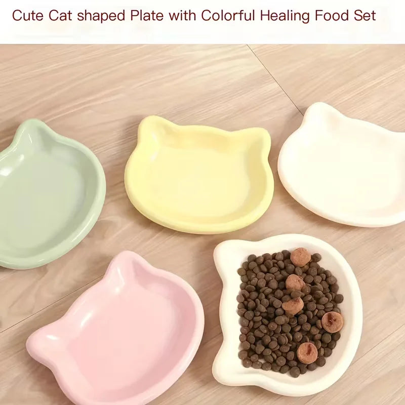 4pcs Premium Shallow Pet Dish in 4 Colors | Ideal for Dwarf Cats &