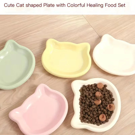 4pcs Premium Shallow Pet Dish in 4 Colors | Ideal for Dwarf Cats &