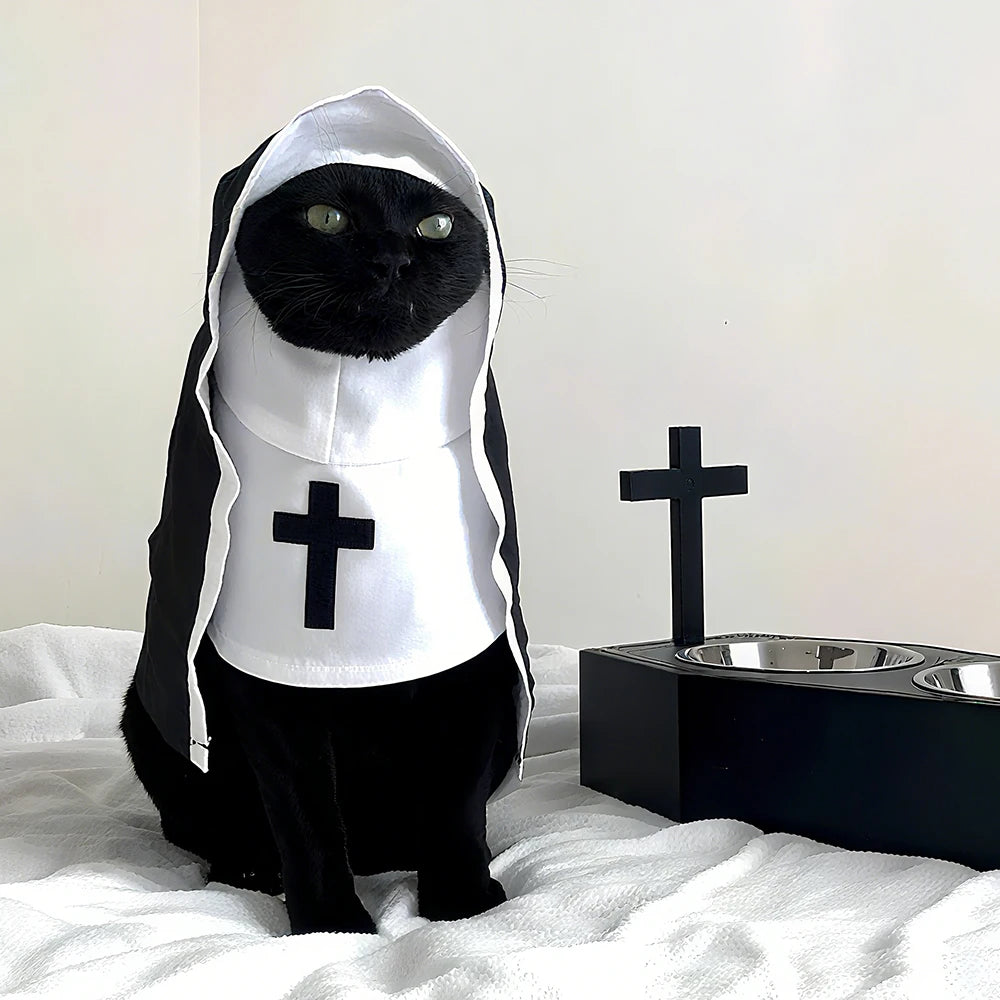 Funny Halloween Cat Cosplay Costumes Dress Up Party Kitten Jesus Nun