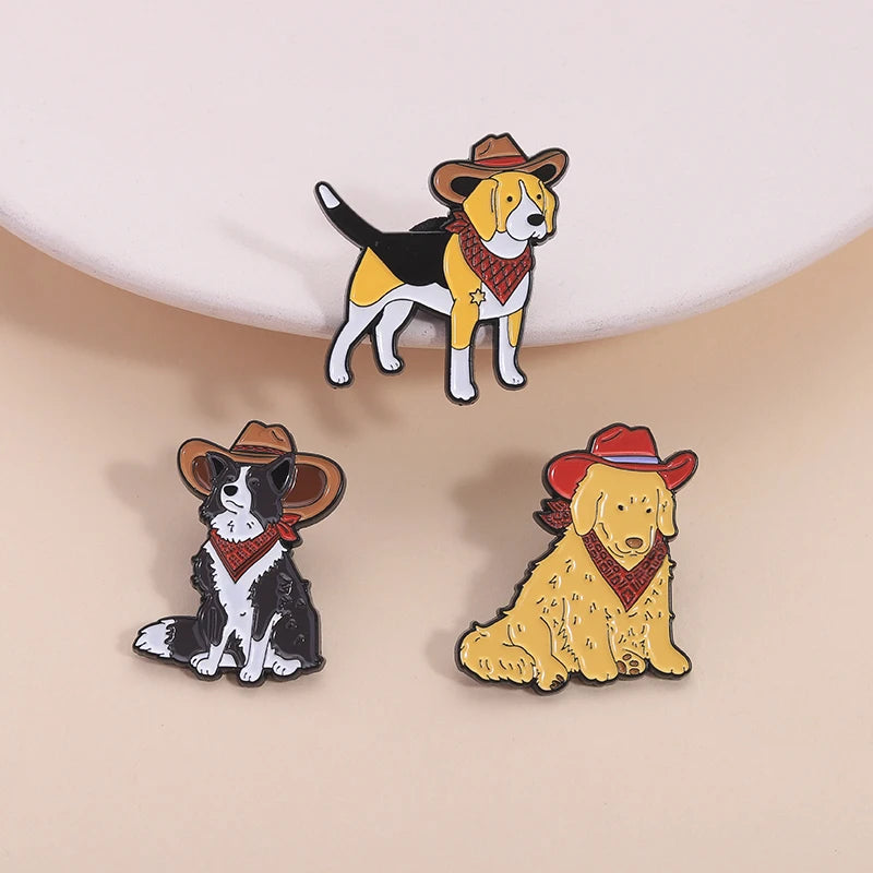 3-10pcs/set Cute Animal Enamel Pins Pet Dogs Raccoon Red Eared Rabbit
