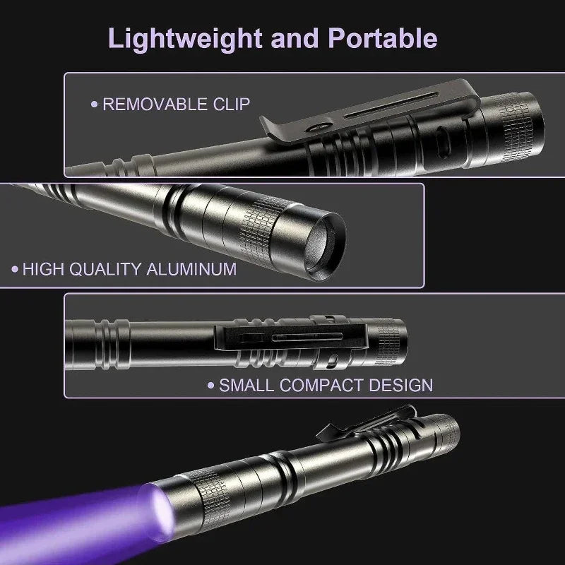1/2PCS UV Flashlight 395nm Ultraviolet Torch With Pen Clip Portable