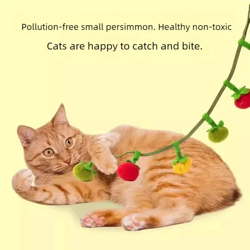 Durable Tomato Cat Teaser String Toy With Bell Self Play Interactive