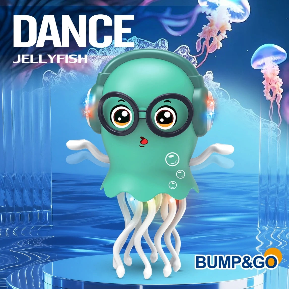 An electrically-powered crawling dancing jellyfish toy, an octopus