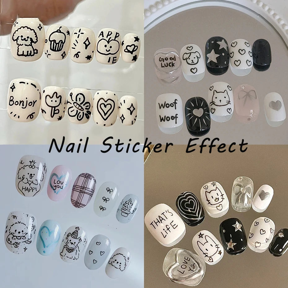 2Pcs Cartoon Cute Cat Nail Childlike Stickers Holographic Love Heart