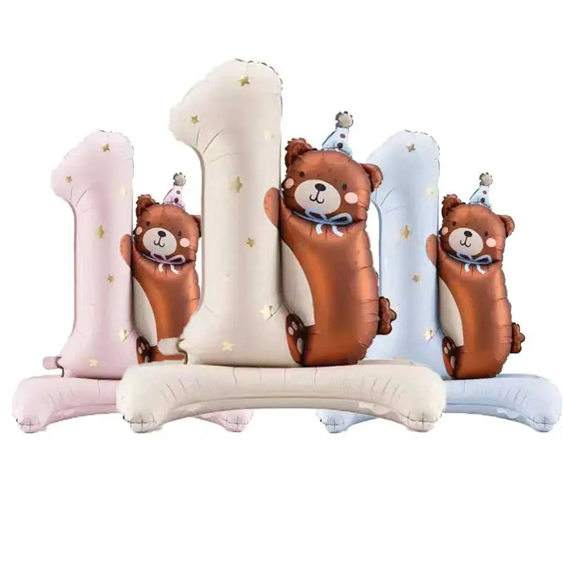 1PC Brown Pink Blue Bear One Year Old Standing Balloon Children's Baby