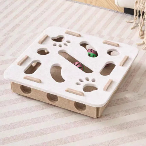 Interactive Cat Puzzle Maze Toy with Bell Ball Felt Box Kitten Playing