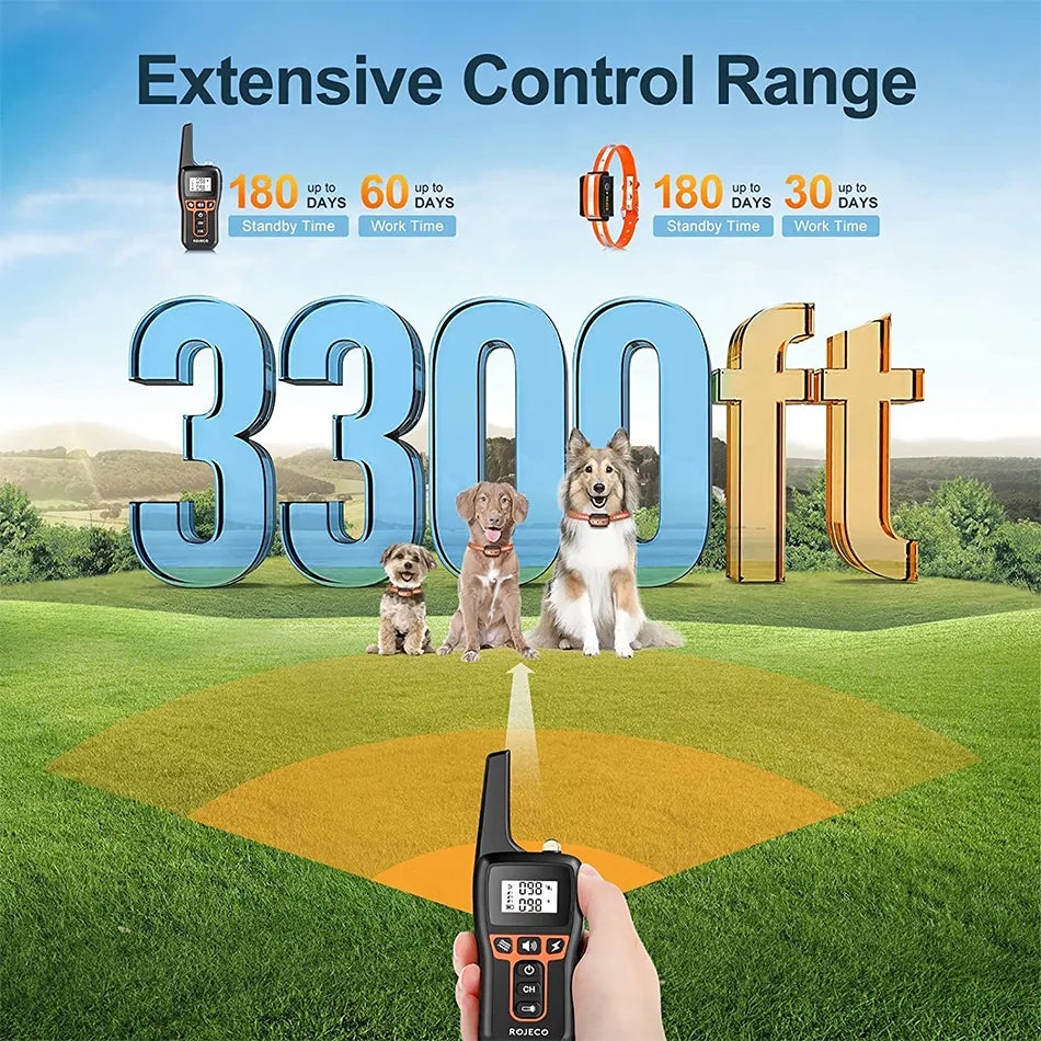 ROJECO 1000m Electric Dog Training Collar Remote Control Waterproof