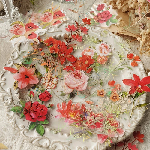 40pcs  Vintage gold foil green leaf and floral stickers, suitable for
