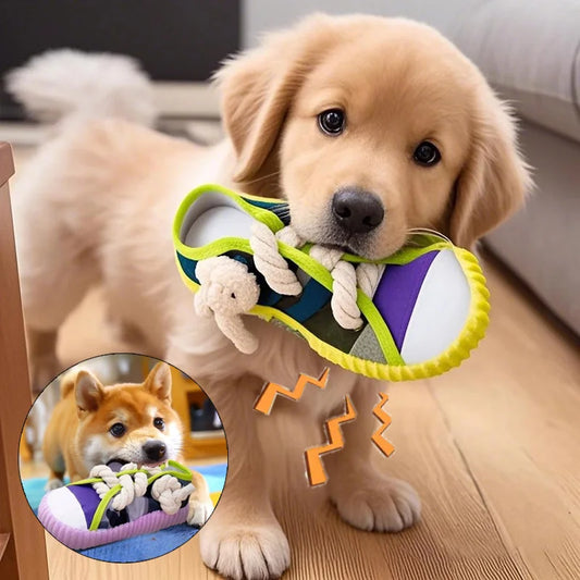 Dog Squeak Toy Teeth Grinding Bite Resistant Slippers Shape Puppy Chew